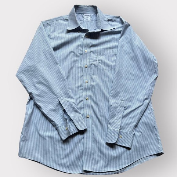 Brooks Brothers Men's 17 4/5 Regent Blue White Stripes Long Sleeve Button Down - Picture 3 of 9